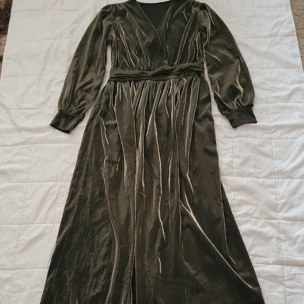 Olive Green Velvet Wrap Maxi Dress